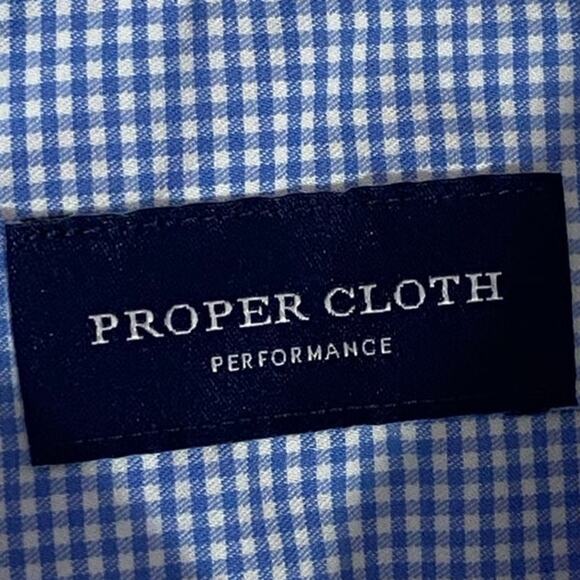 Proper Cloth Shirt Size S 18x29 Blue White Checkered Long Sleeve  Performance - Picture 7 of 10